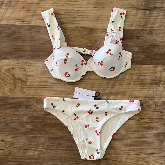 weworewhat cherries claudia swimsuit top and low rise bottom size large - Picture 3 of 8